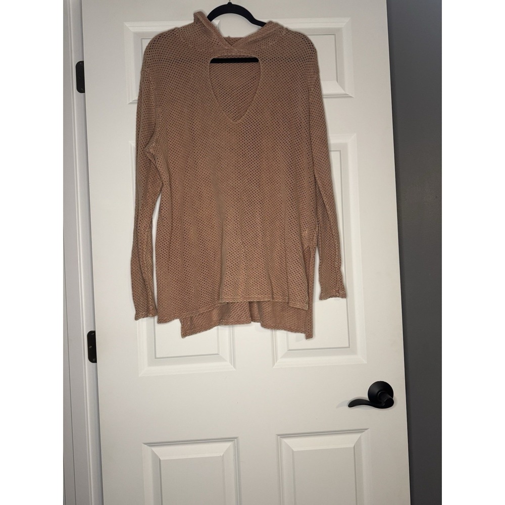 Project Social T Hooded Sweater Large Mauve Perforated Cutout Chest Side Slits